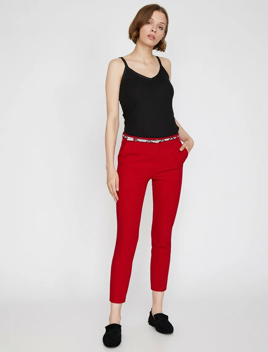 16313 Red Belt Detail Trousers