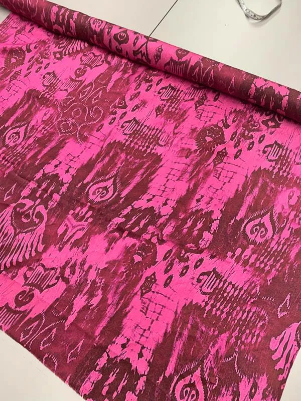 Abstract Ikat Printed Silk Charmeuse - Magenta / Maroon