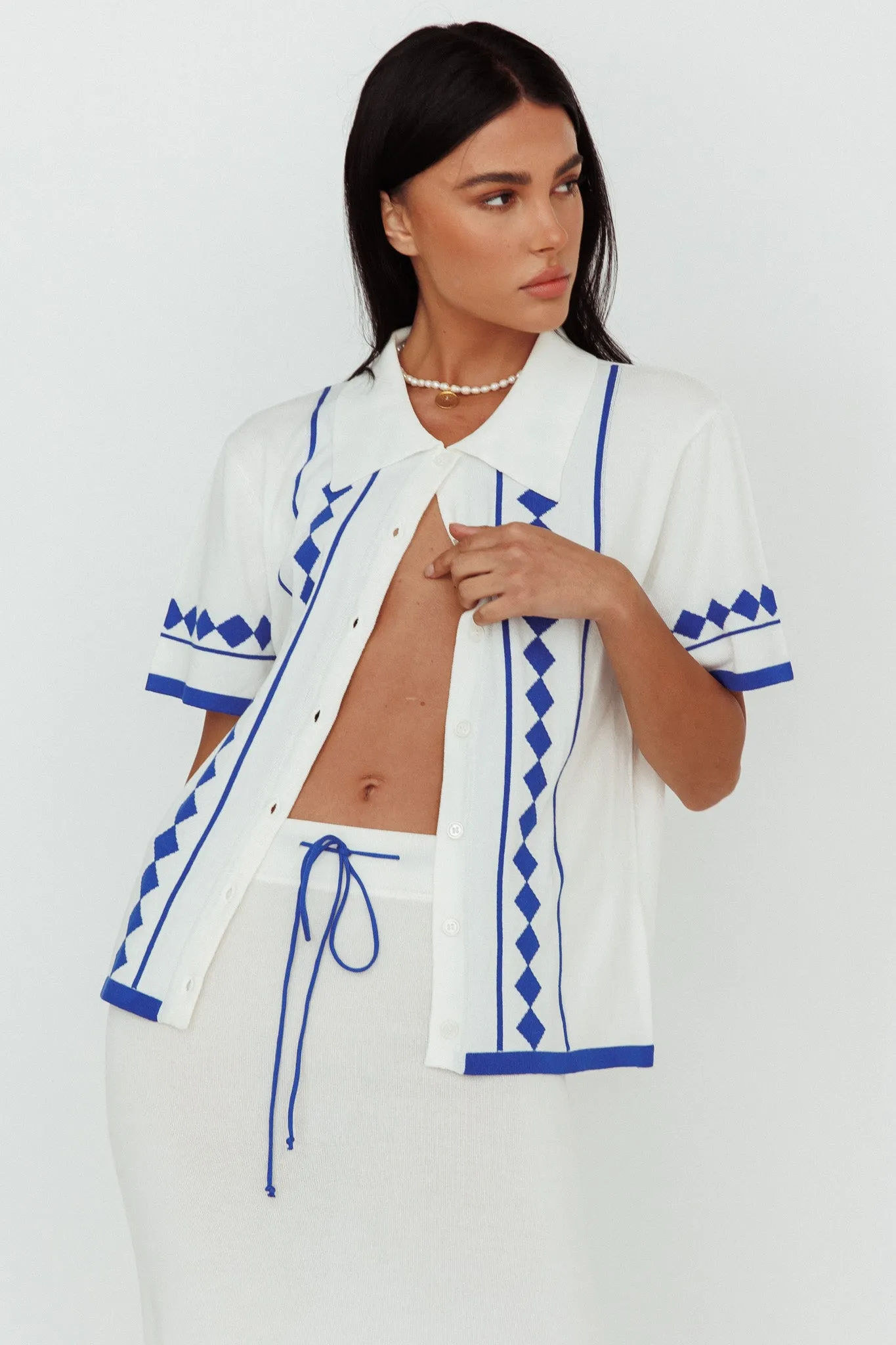 Amalfi Sun Knit Button-Up Shirt White