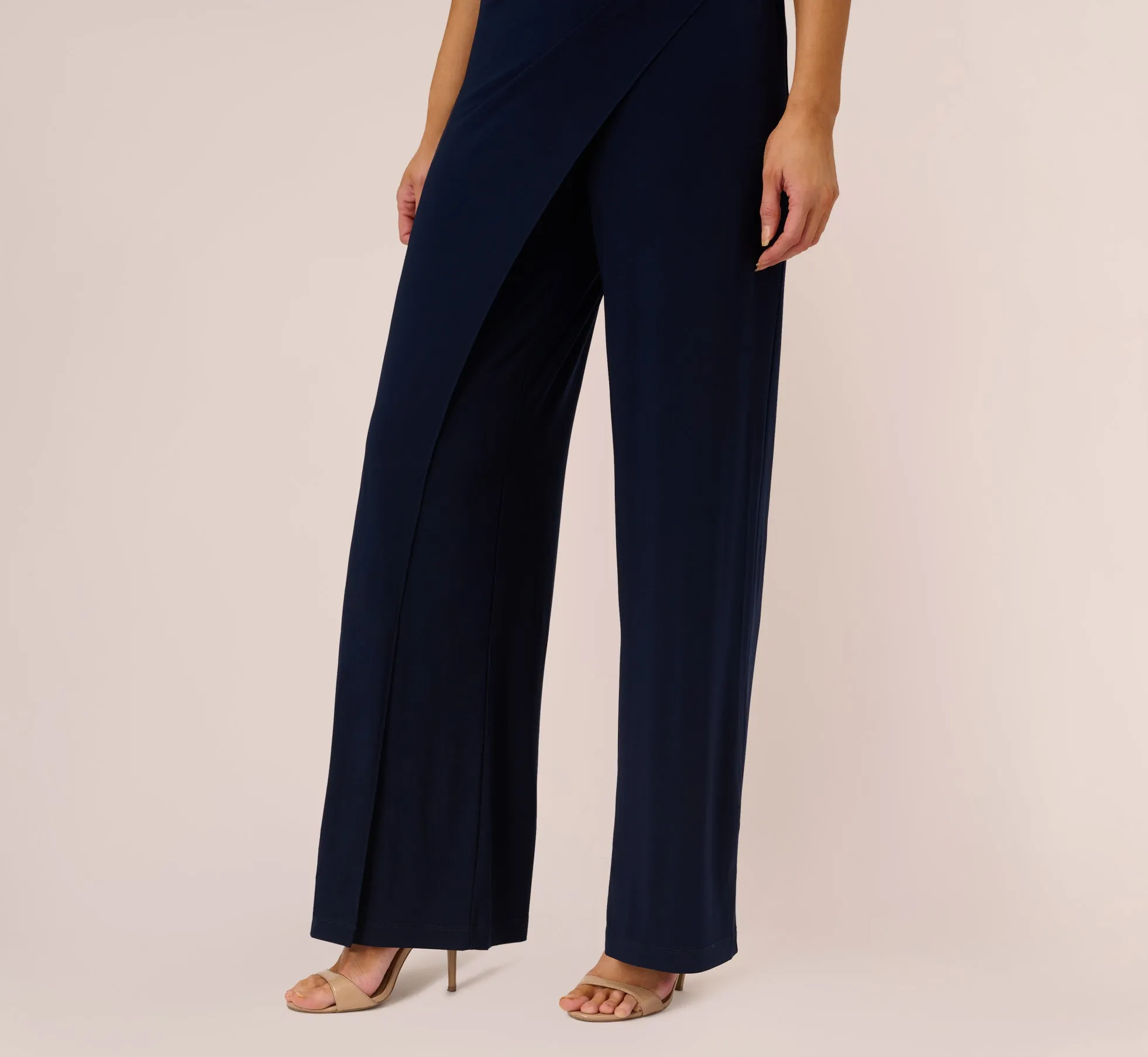 Beaded One-Shoulder Matte Jersey Jumpsuit In Midnight