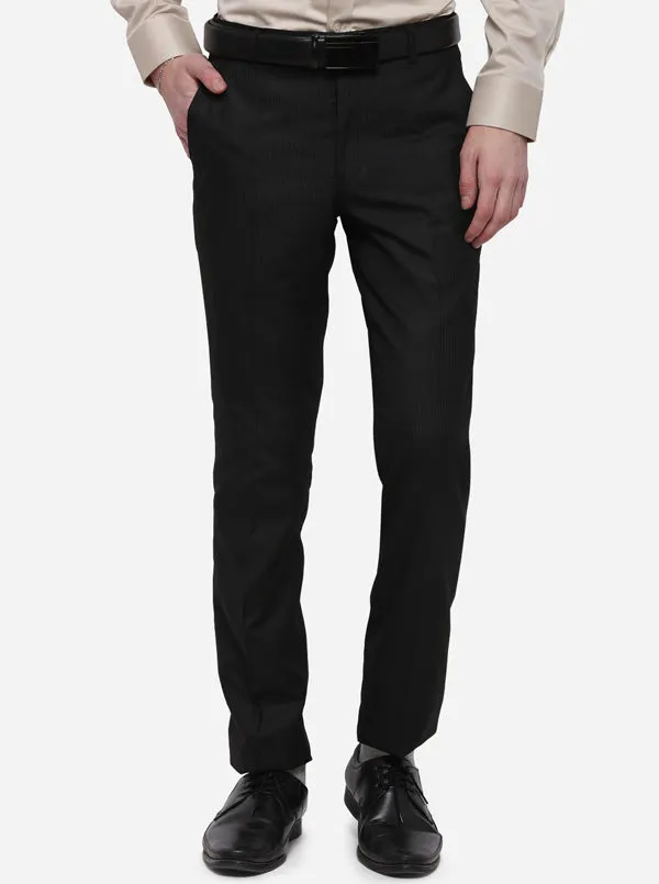 Black Checked Slim Fit Formal Trouser | Greenfibre