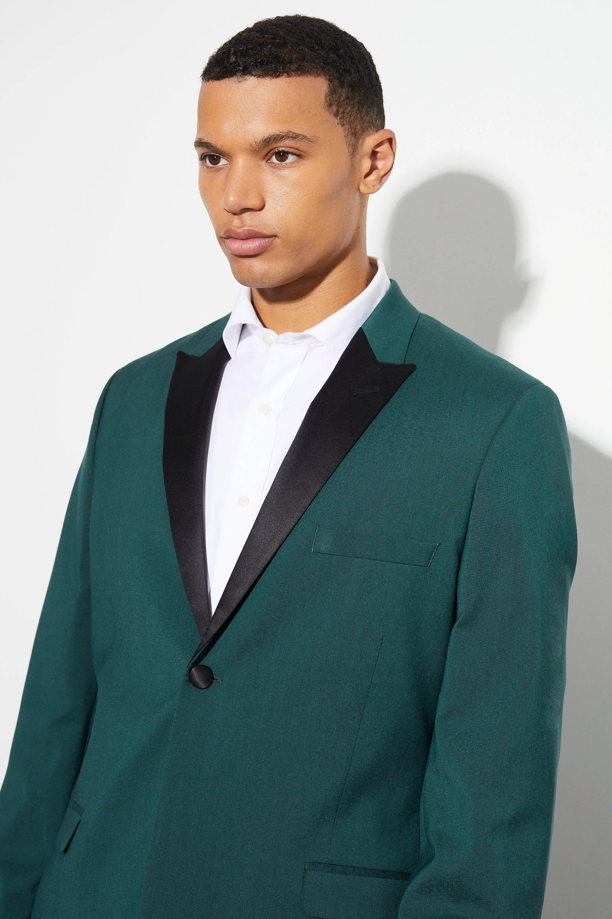 Boohoo Tall Skinny Tuxedo Single Breasted Suit Jacket, Green