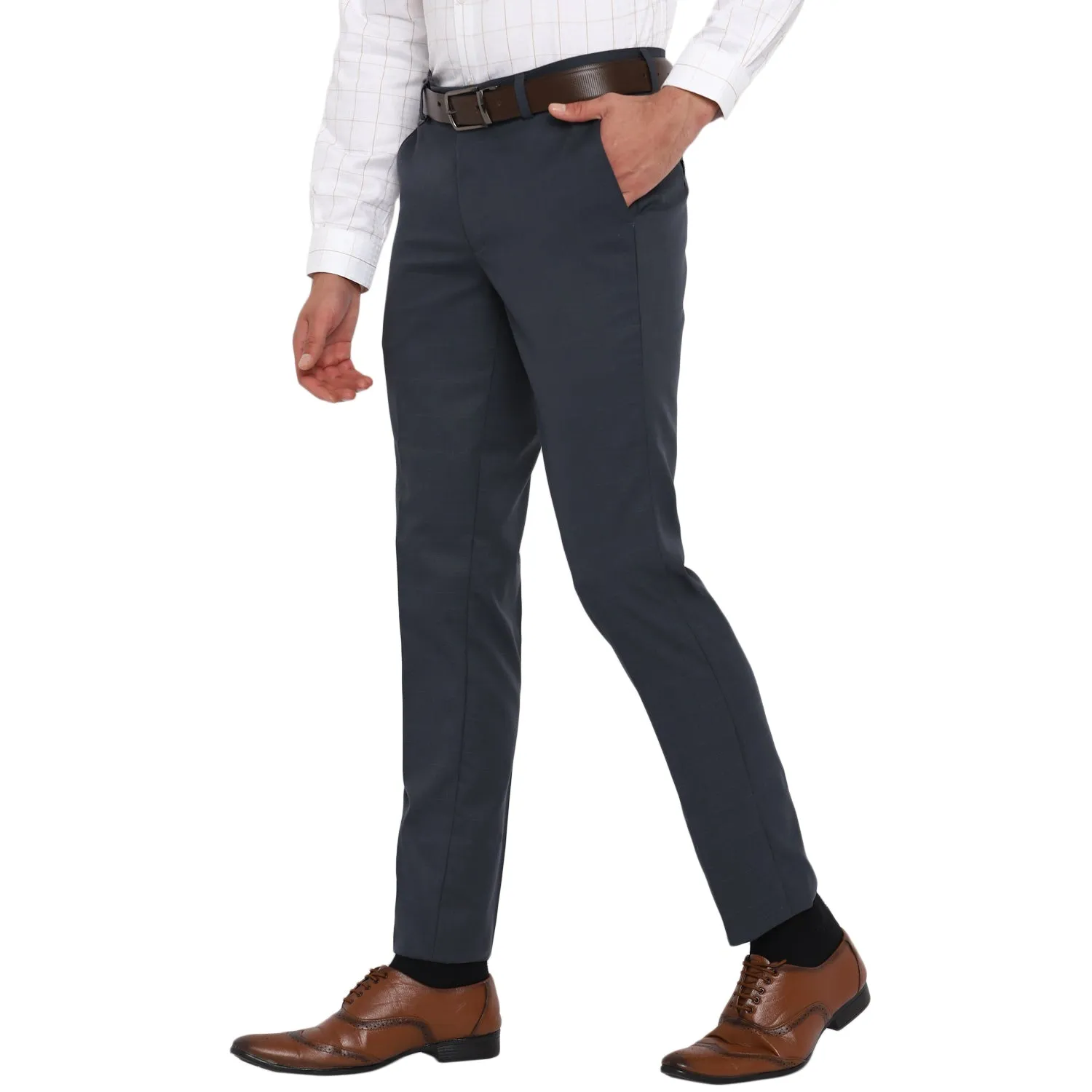 Dark Grey Checked Slim Fit Trouser