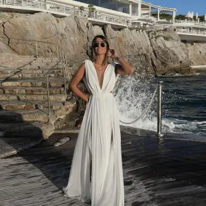 Deep V-Neck Boho Long Gown Dress