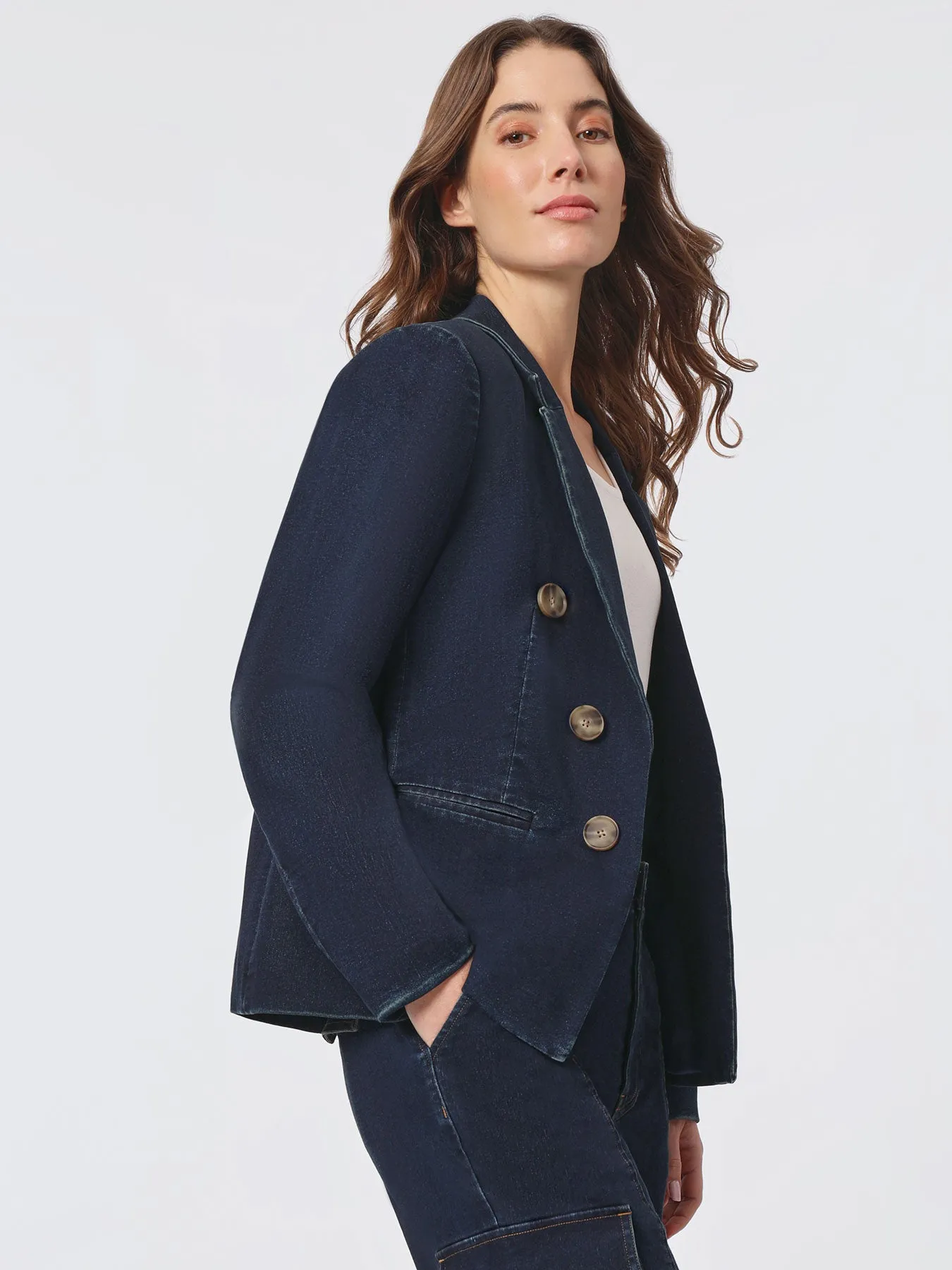 Denim Faux Double Breasted Blazer