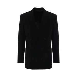 Double Breasted Crepe Blazer with Monogram Lining in Black