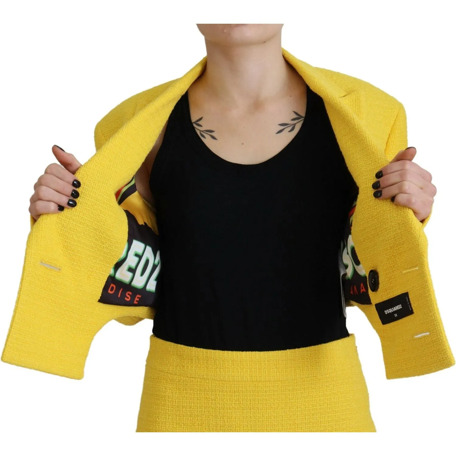 Dsquared² Yellow Double Breasted Mini Suit Blazer Skirt Set