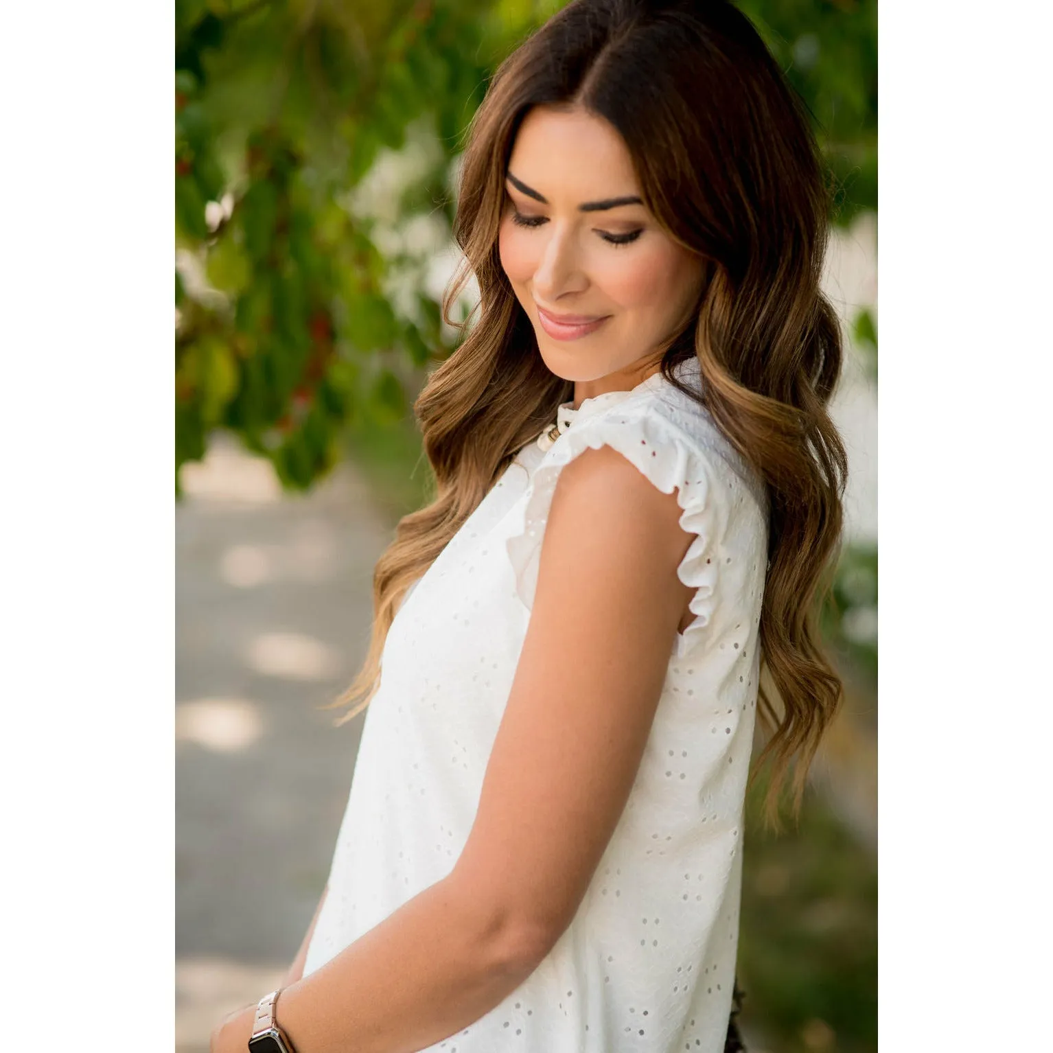 Eyelet Ruffle Tank Blouse