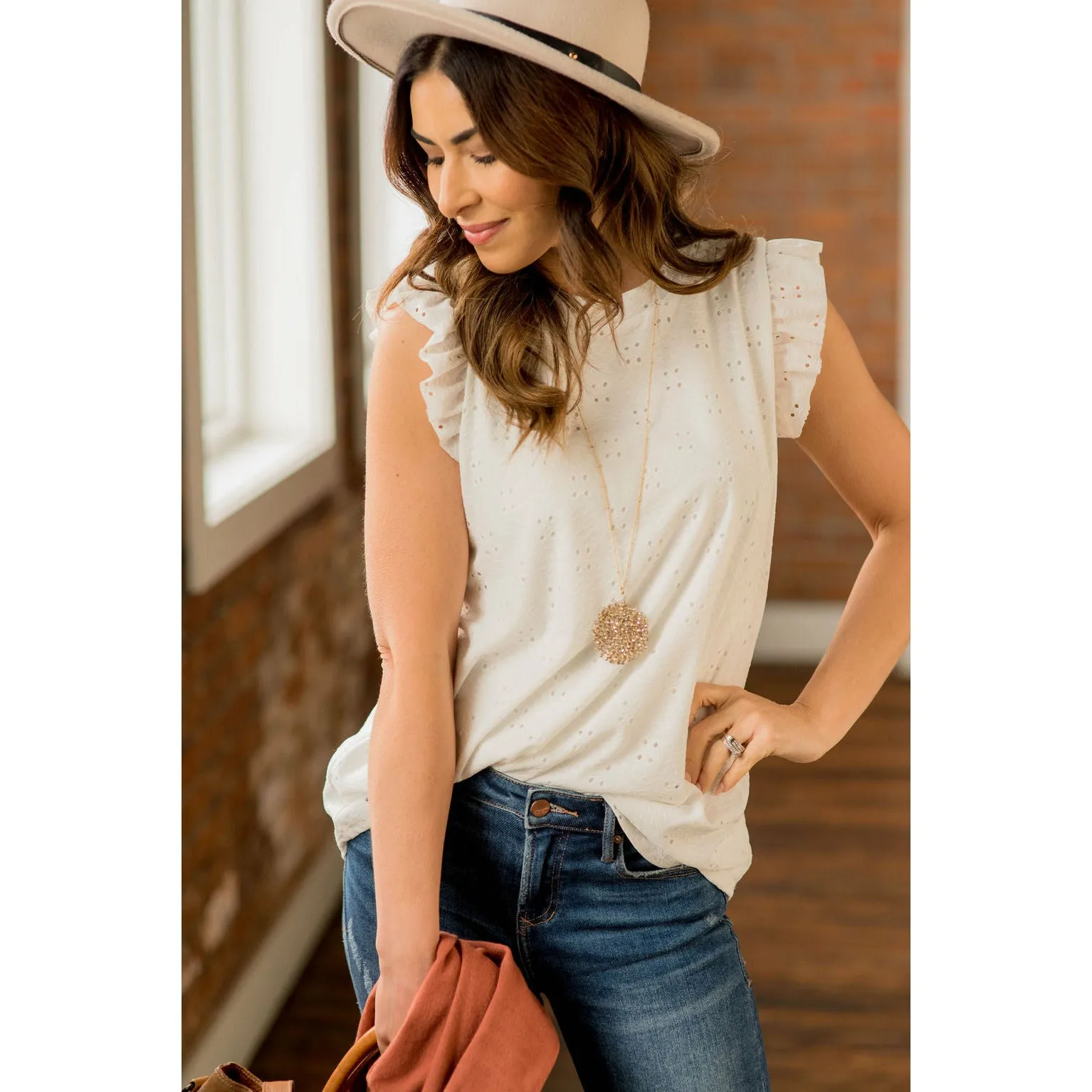 Eyelet Ruffle Tank Blouse