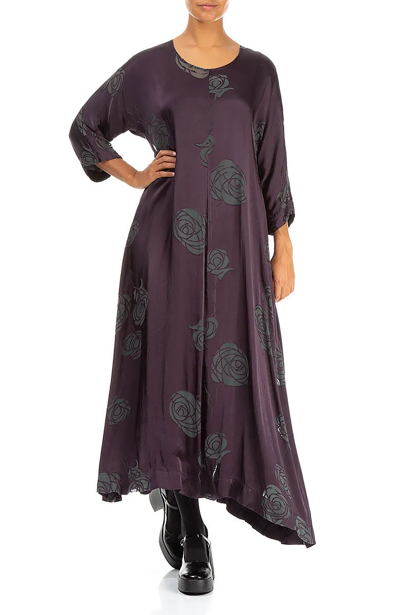 Flared Roses Purple Silk Dress