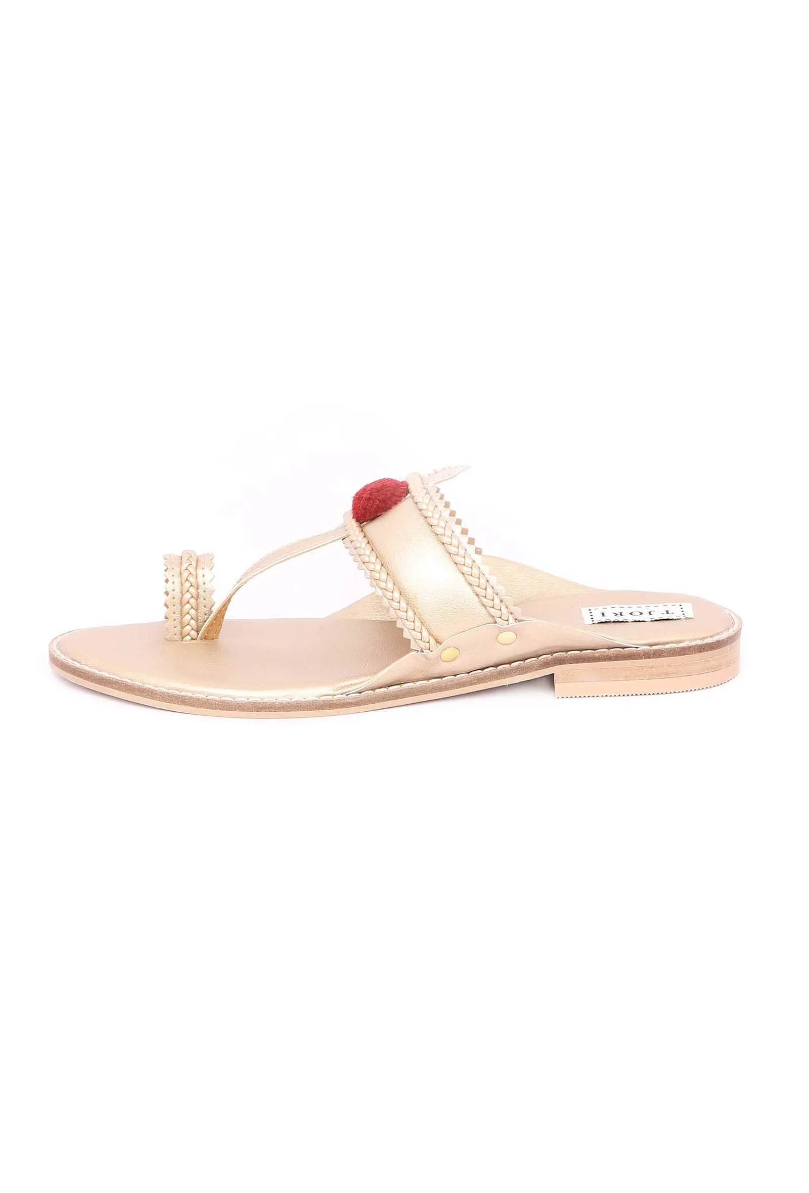 Golden Pom Pom Sandals