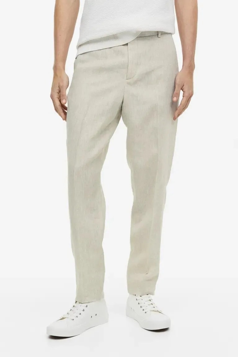 H&M Slim Fit Linen Suit Pants, light beige