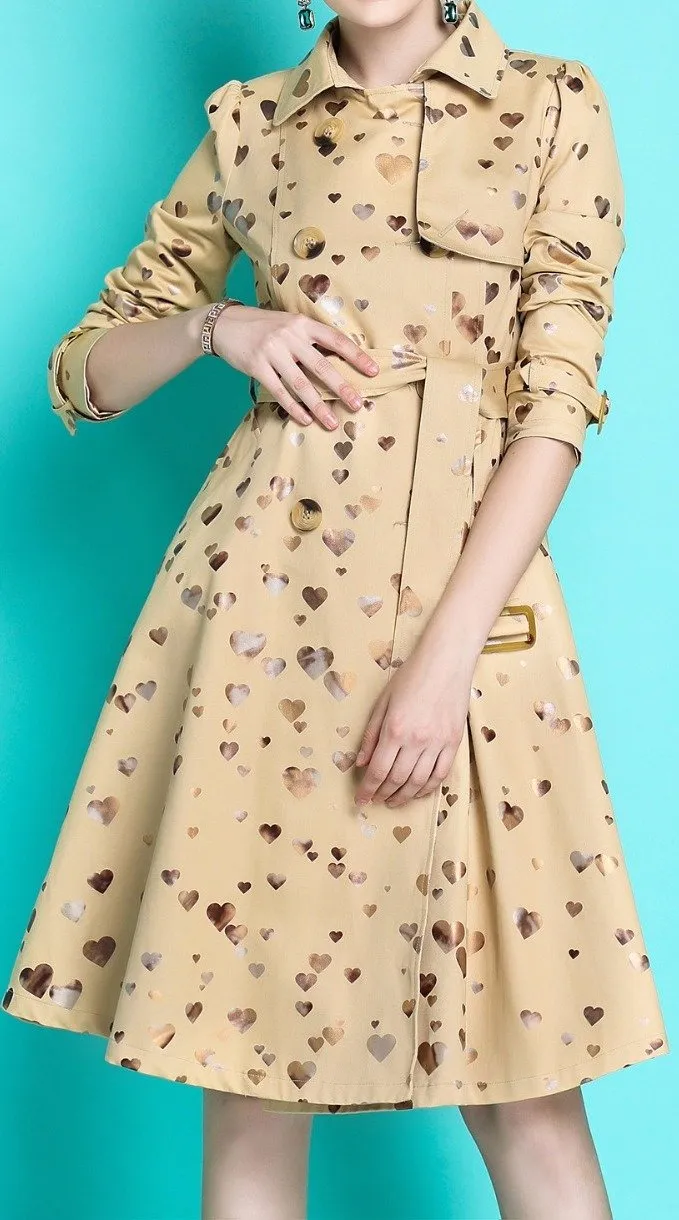 Heart-Print Trench Coat