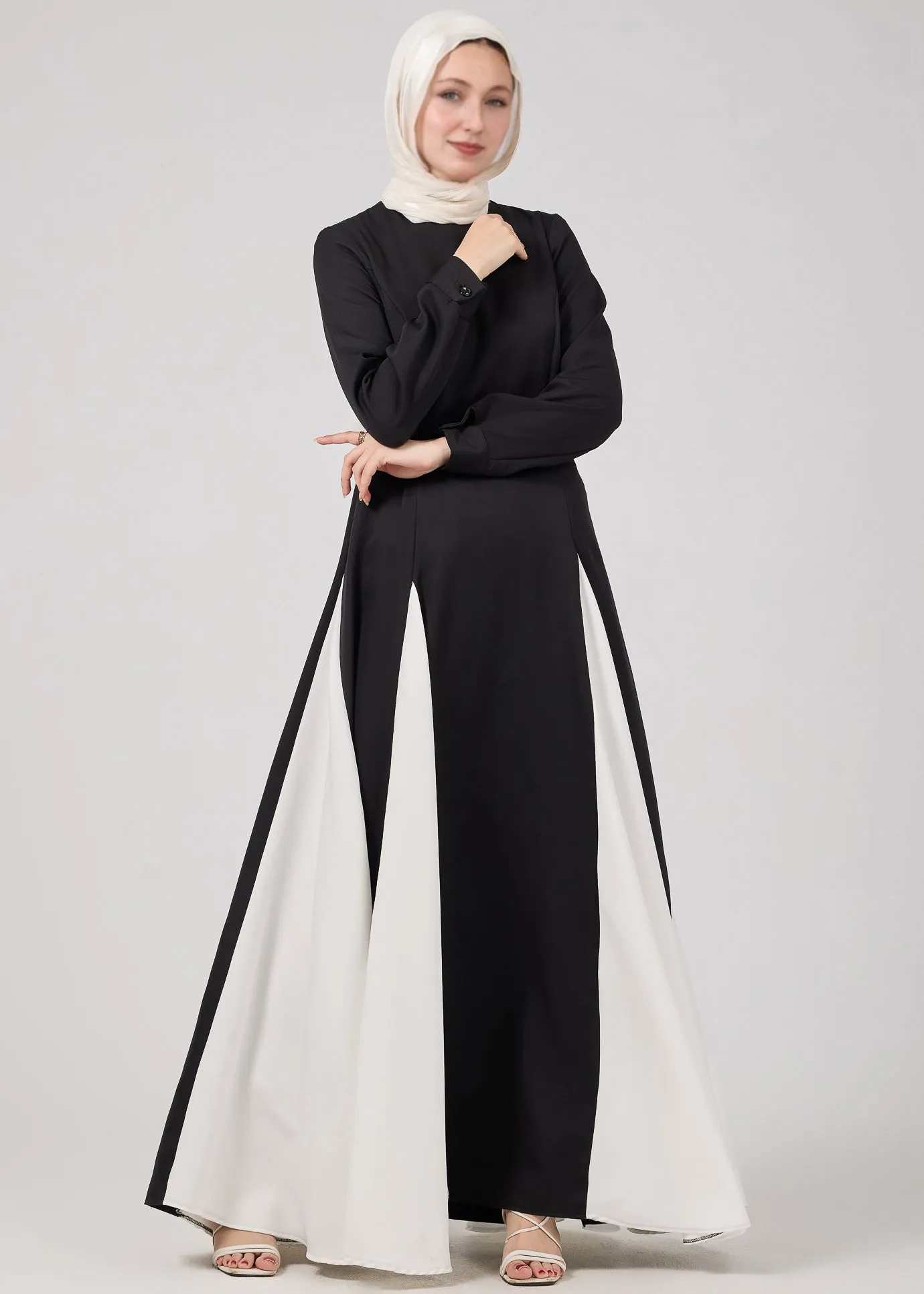 Ibtisam Monochrome Grace Maxi Dress with Flowing Panel Design