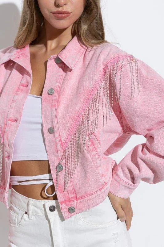 Kendal Rhinestone Fringe Denim Jacket