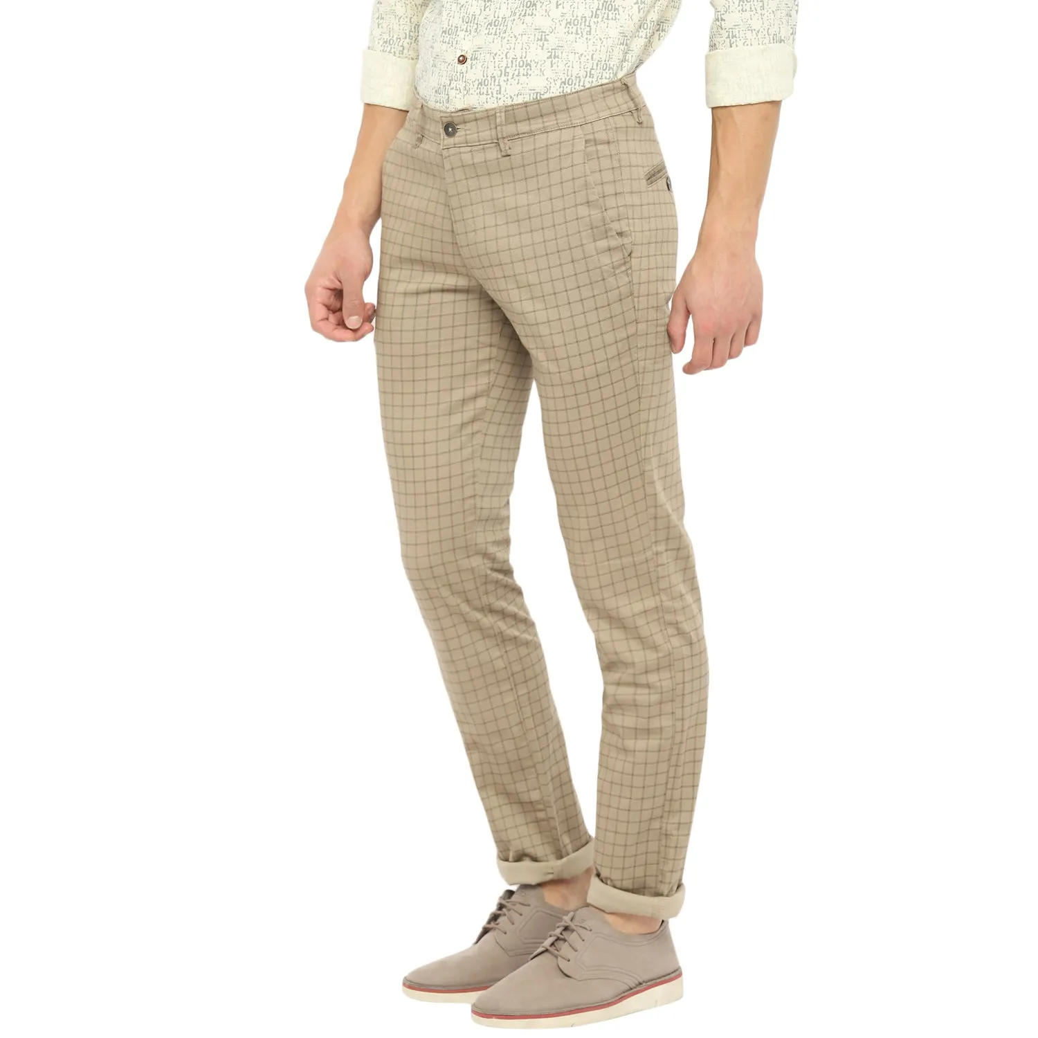 Khaki Ultra Slim Fit Checked Trouser