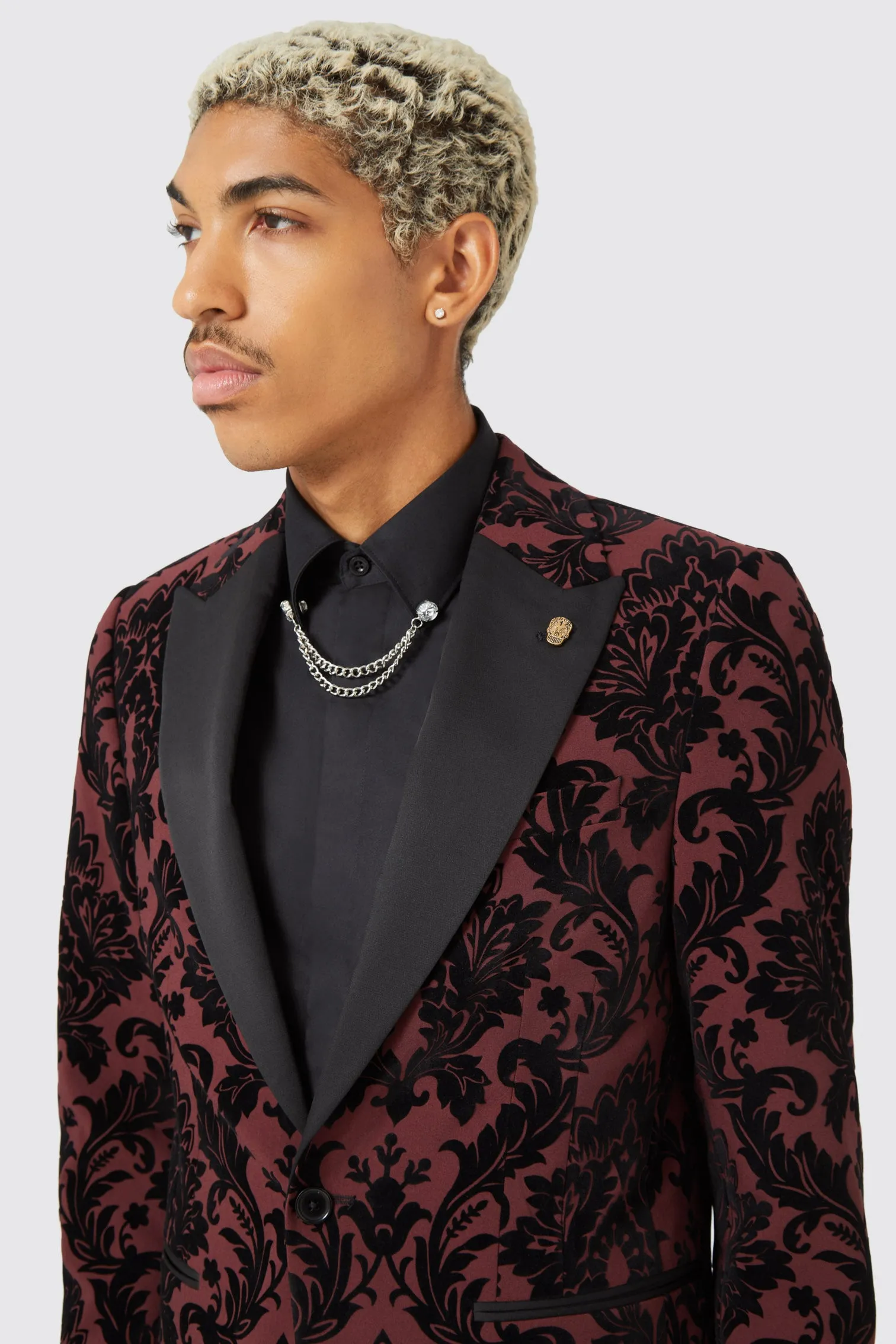 Lusk Slim Fit Burgundy Flocked Jacket TT x AM ARCHIVE