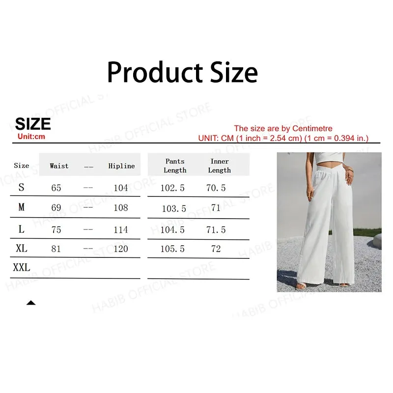 LVSANW Casual High Waist Loose Wide Leg Pant for Women Office Crisscross Sheer Female Floor-Length White Suits Pants Ladies Long Trouse