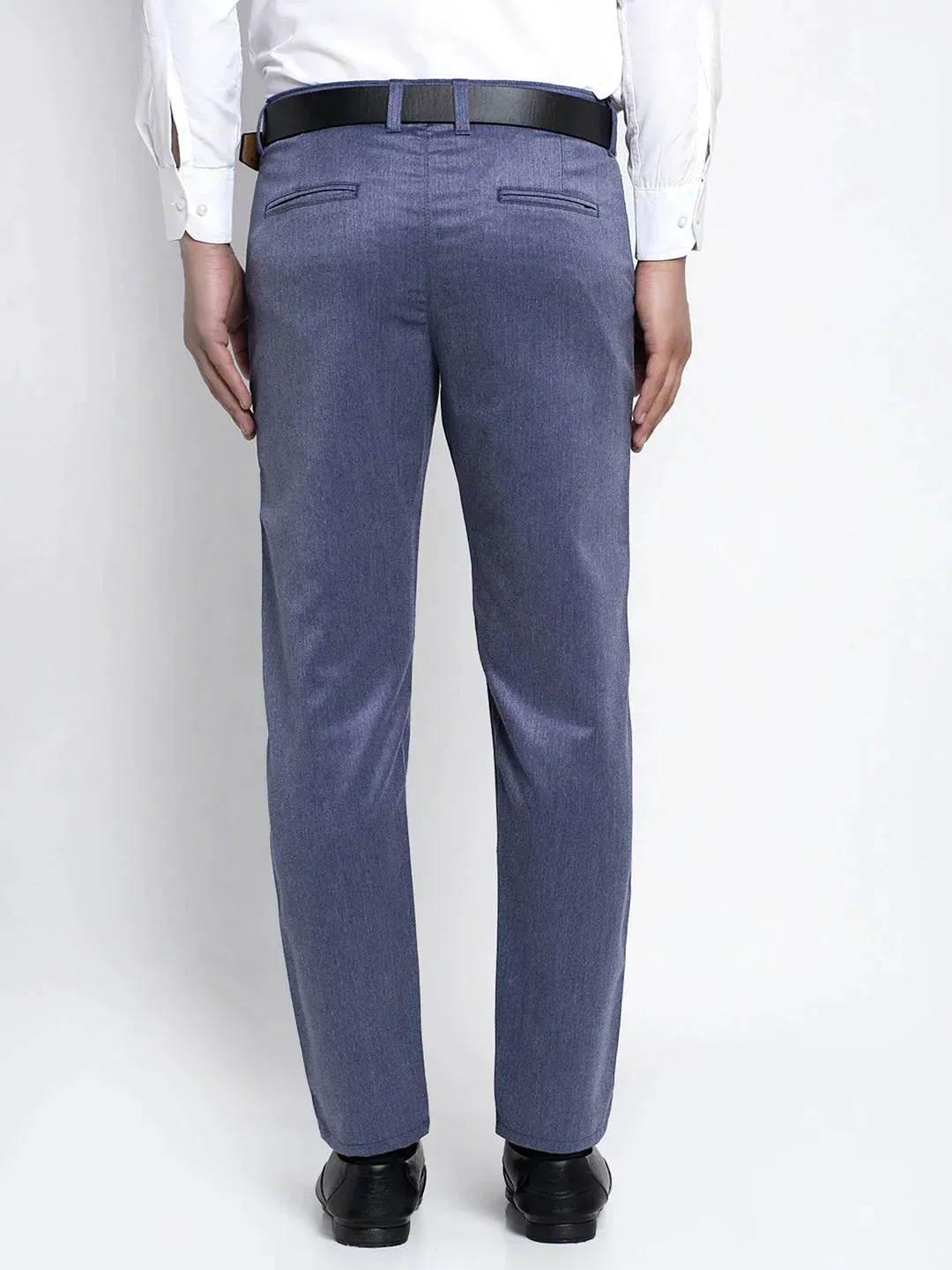 Men'S Blue Cotton Solid Formal Trousers