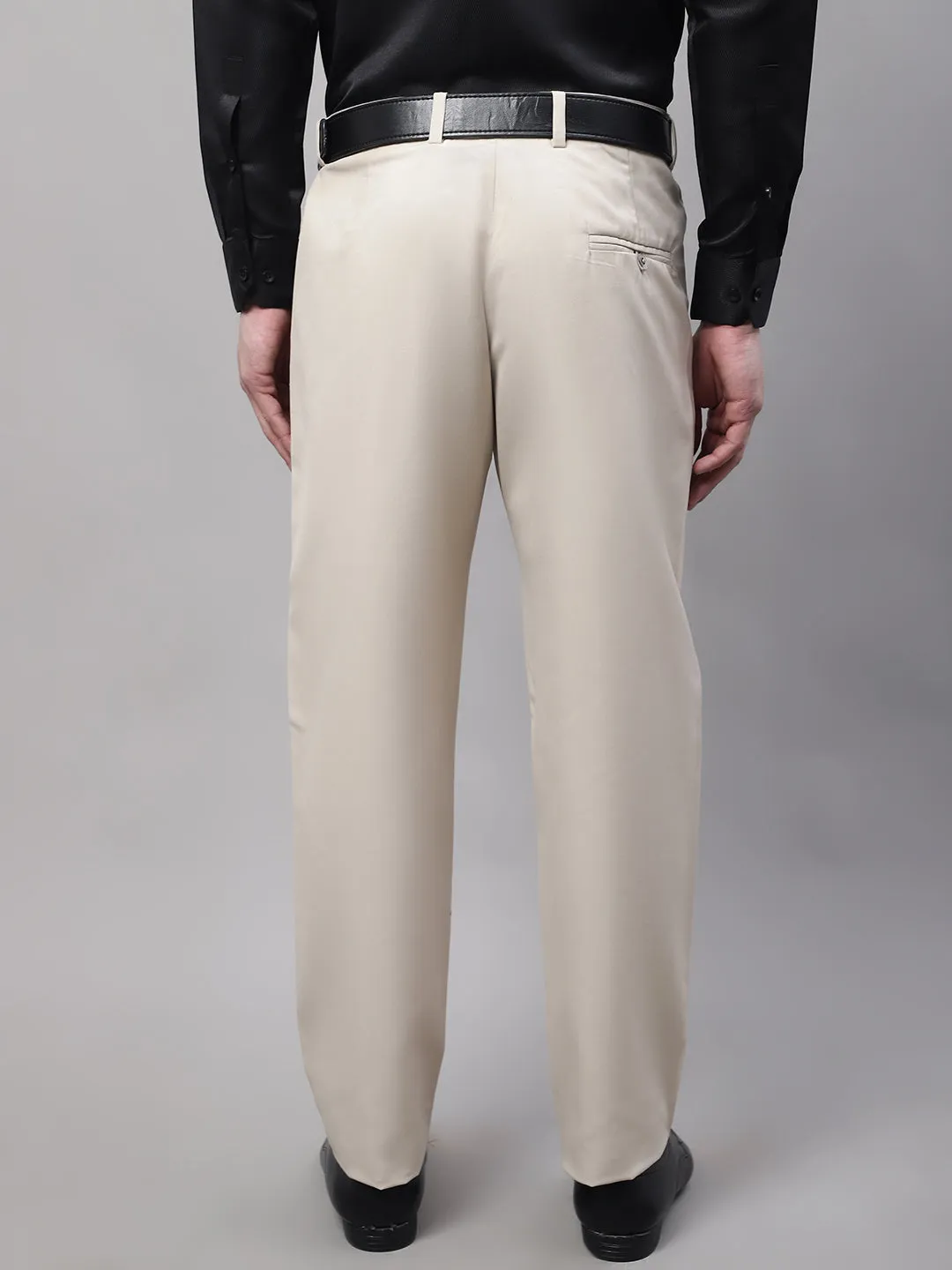 Men'S Cream Tapered Fit Formal Trousers