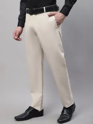 Men'S Cream Tapered Fit Formal Trousers