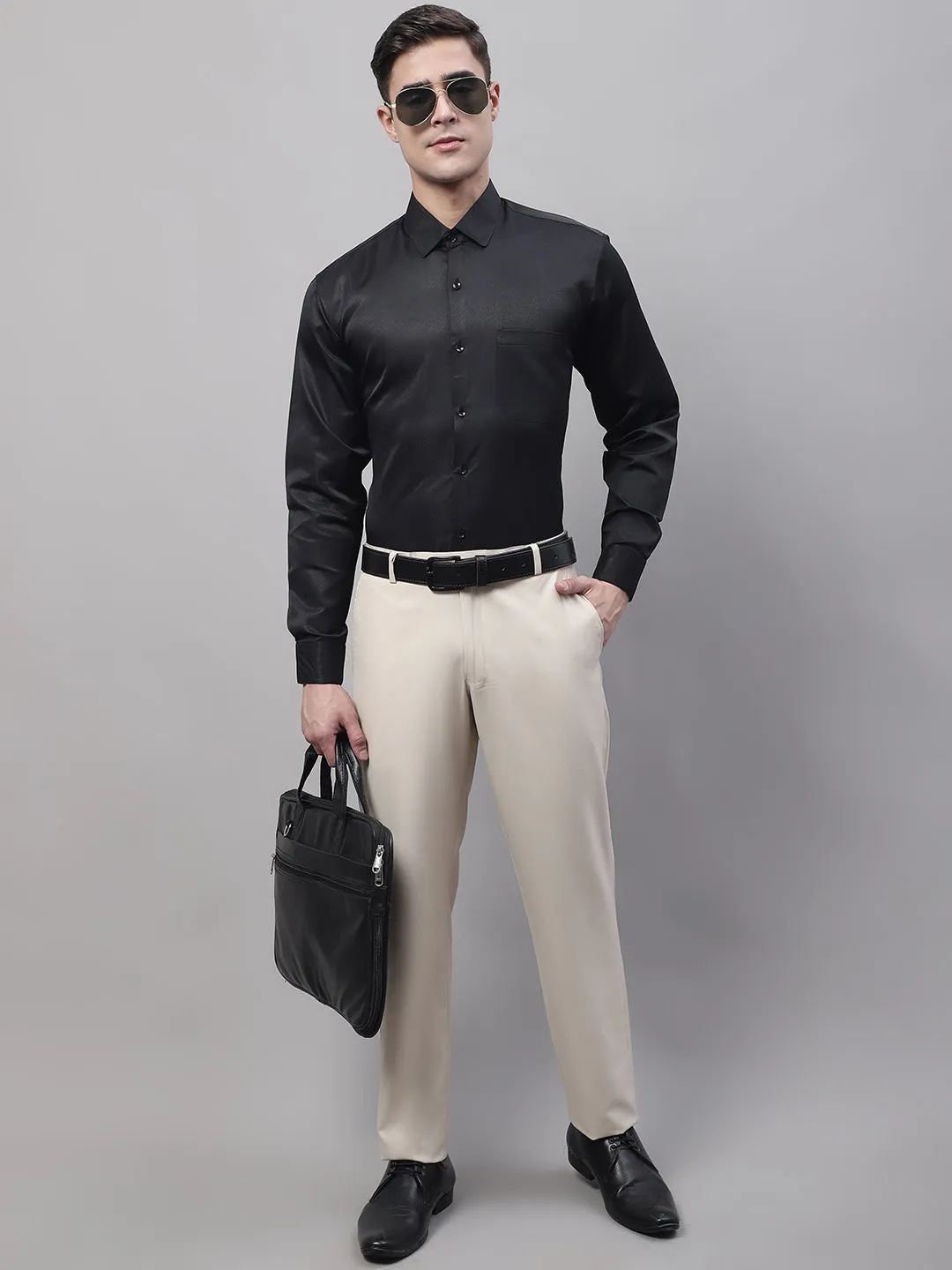 Men'S Cream Tapered Fit Formal Trousers