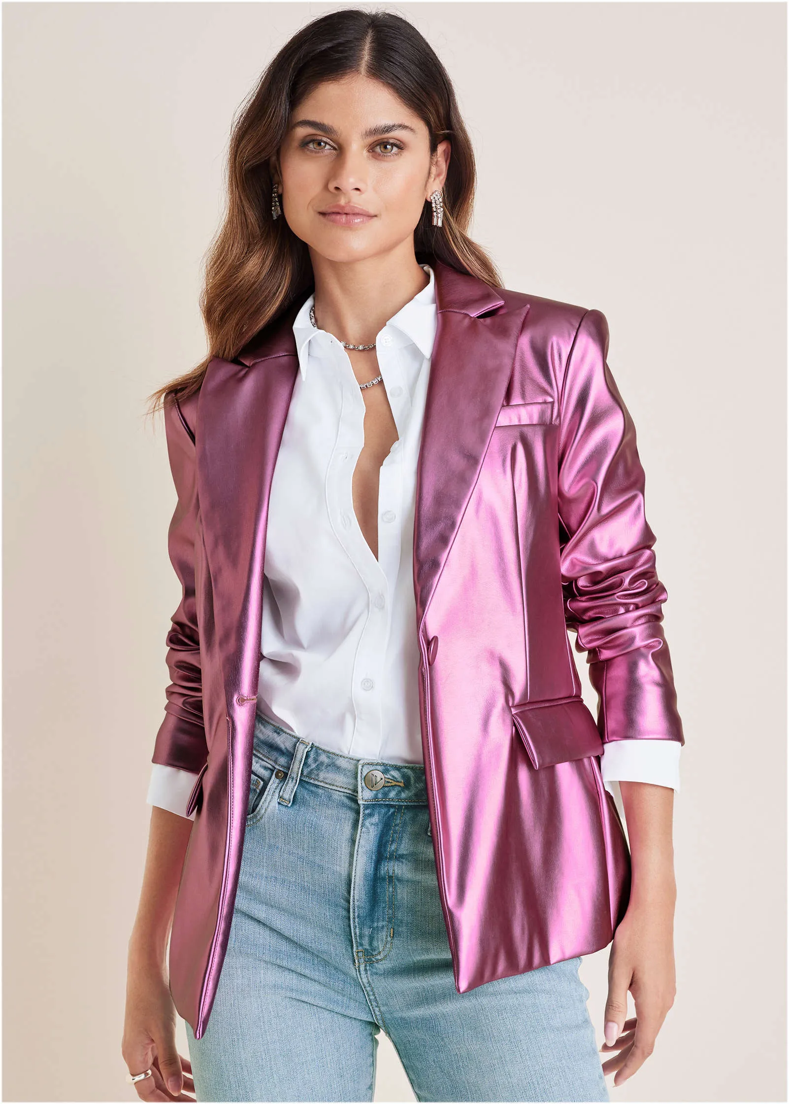 Metallic Shine Blazer - Pink Metallic