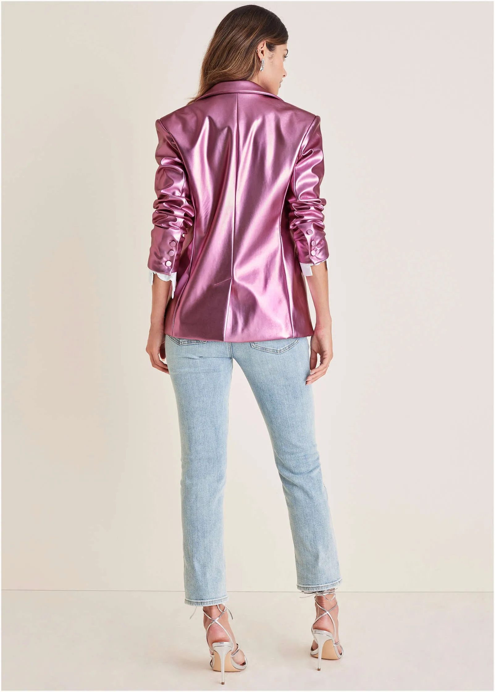 Metallic Shine Blazer - Pink Metallic