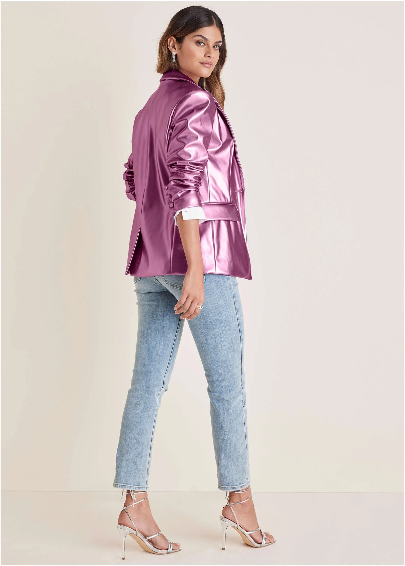 Metallic Shine Blazer - Pink Metallic