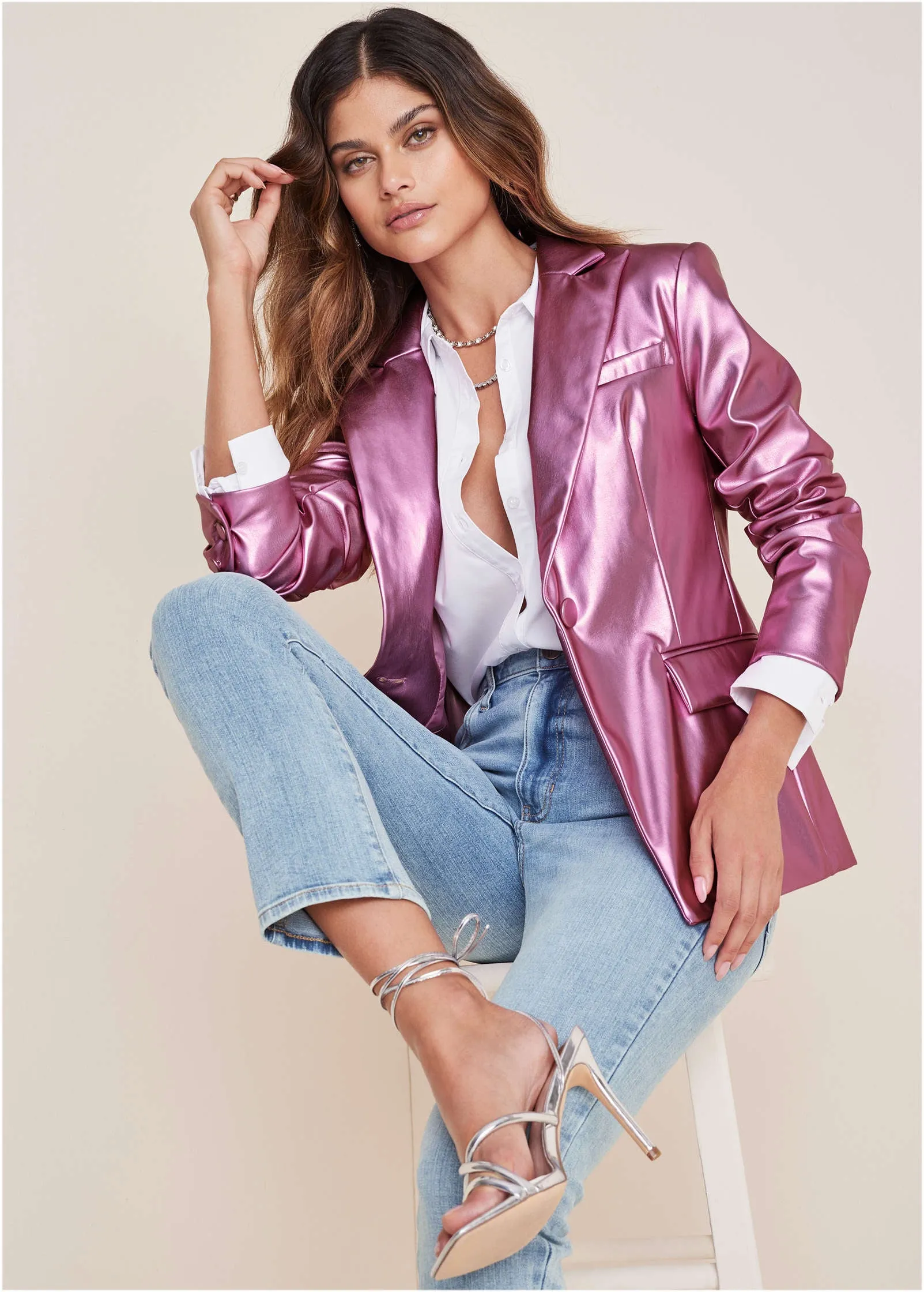 Metallic Shine Blazer - Pink Metallic