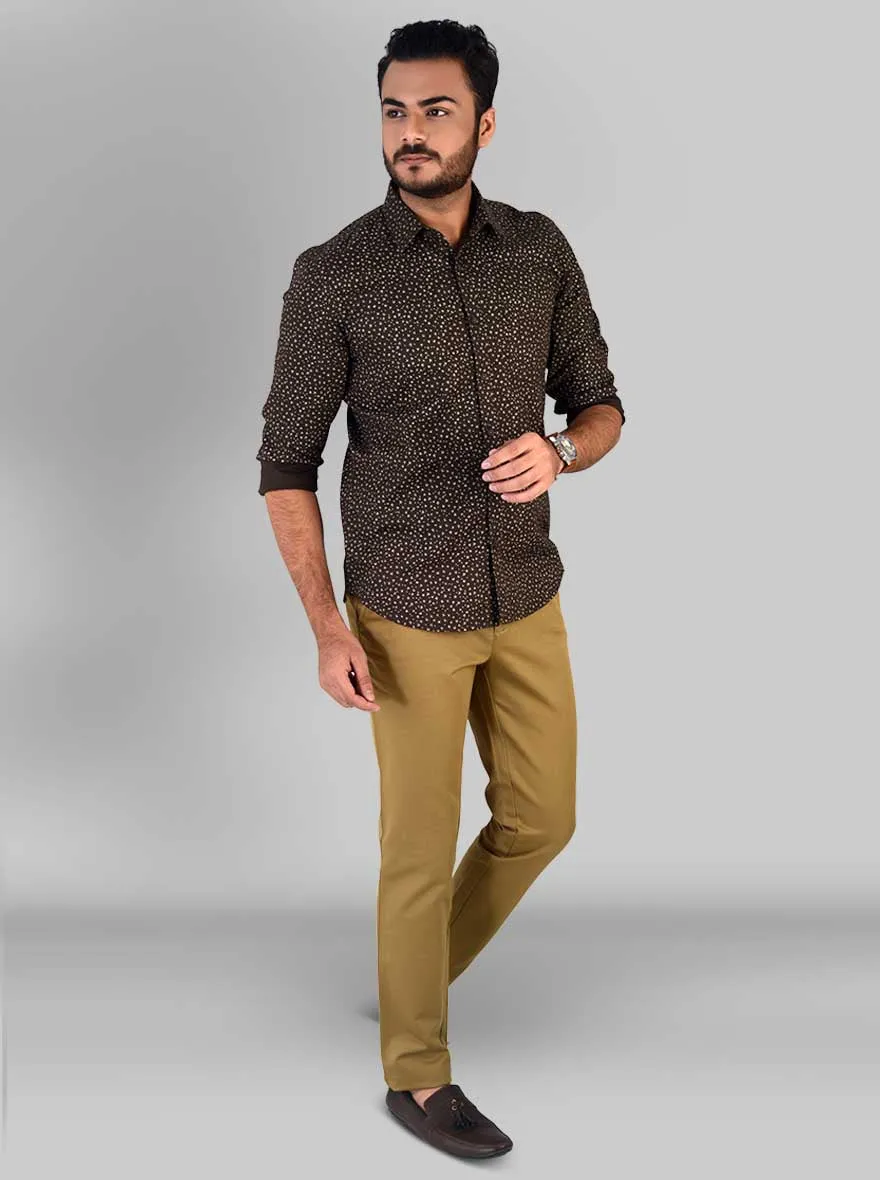 Mud Brown Printed Slim Fit Casual Shirt | JadeBlue