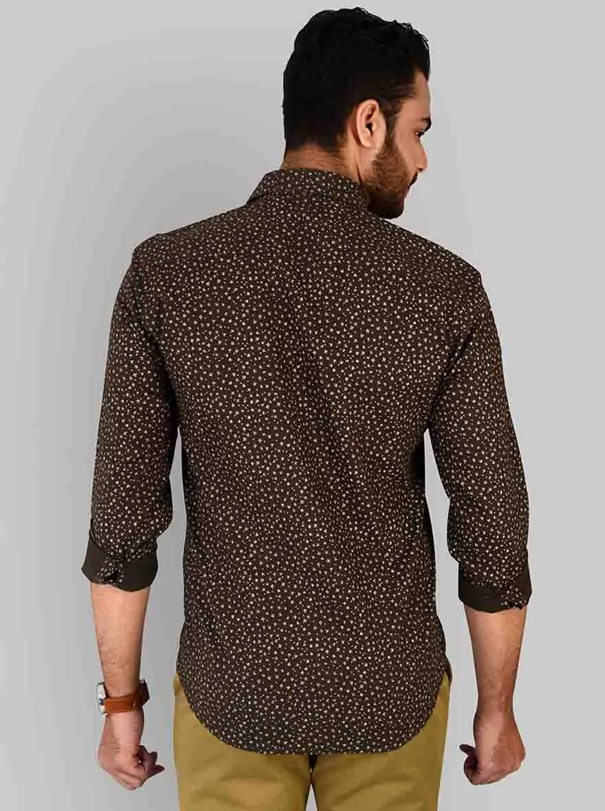 Mud Brown Printed Slim Fit Casual Shirt | JadeBlue