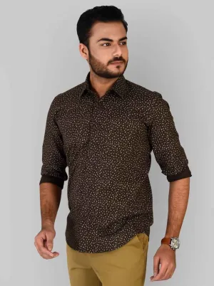 Mud Brown Printed Slim Fit Casual Shirt | JadeBlue