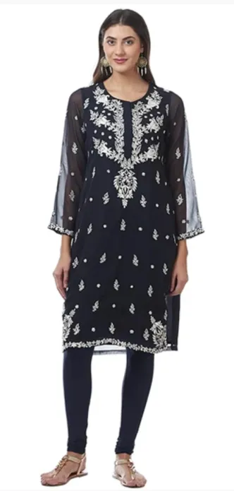 Navy Blue Georgette Kurti/Tunic