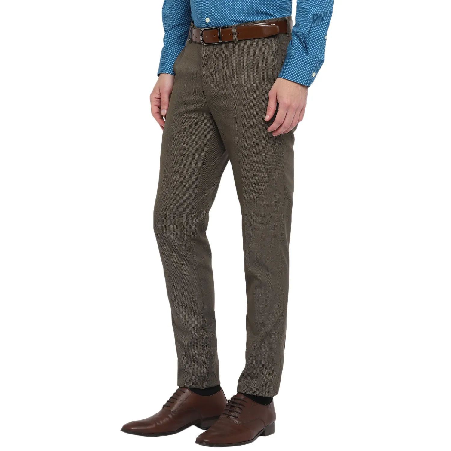 Olive Self Design Slim Fit Trouser