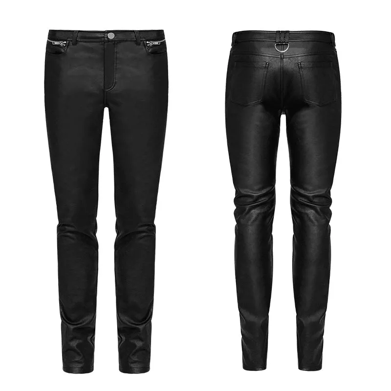 Punk men slim leather trousers