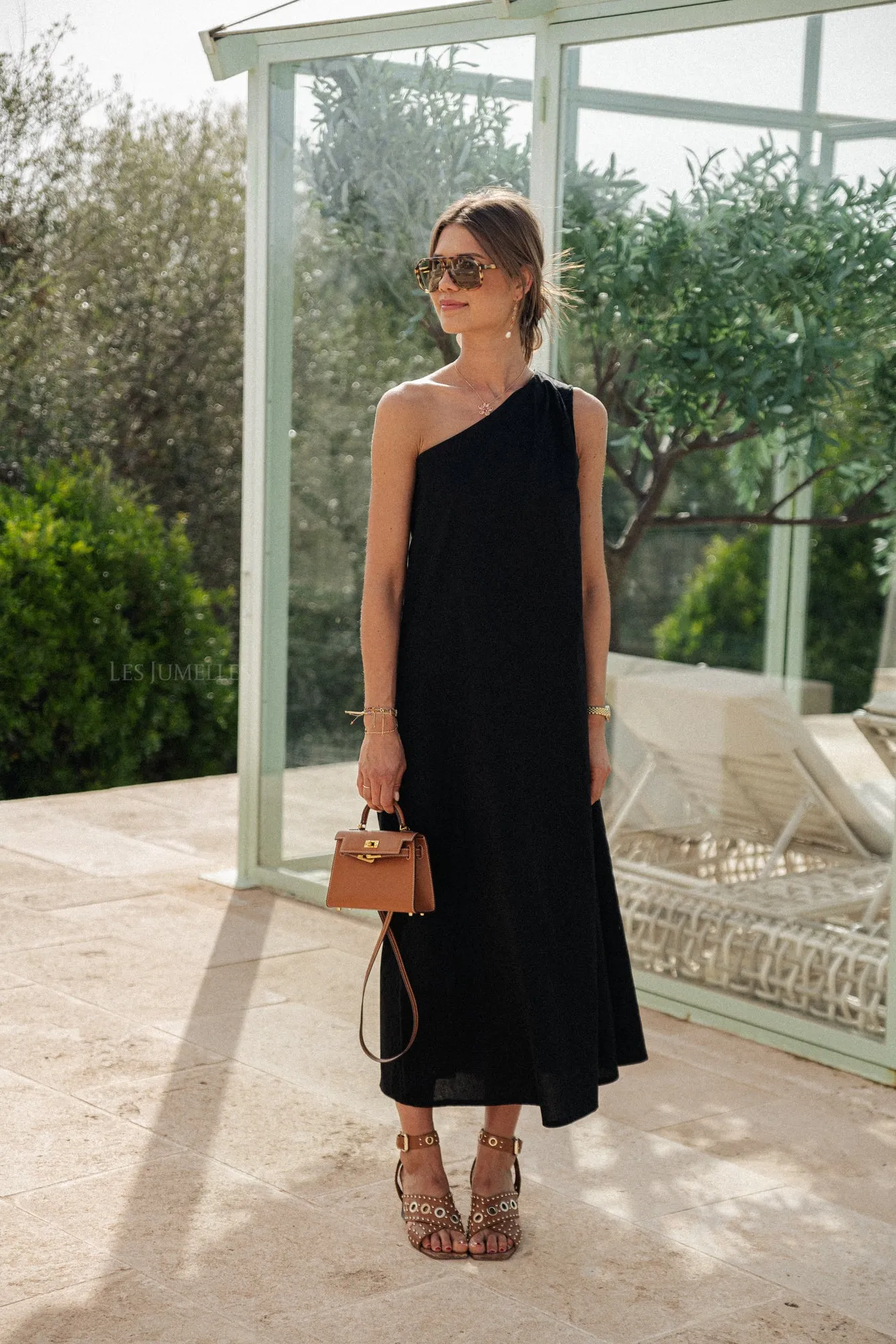 Sarah one shoulder maxi dress black