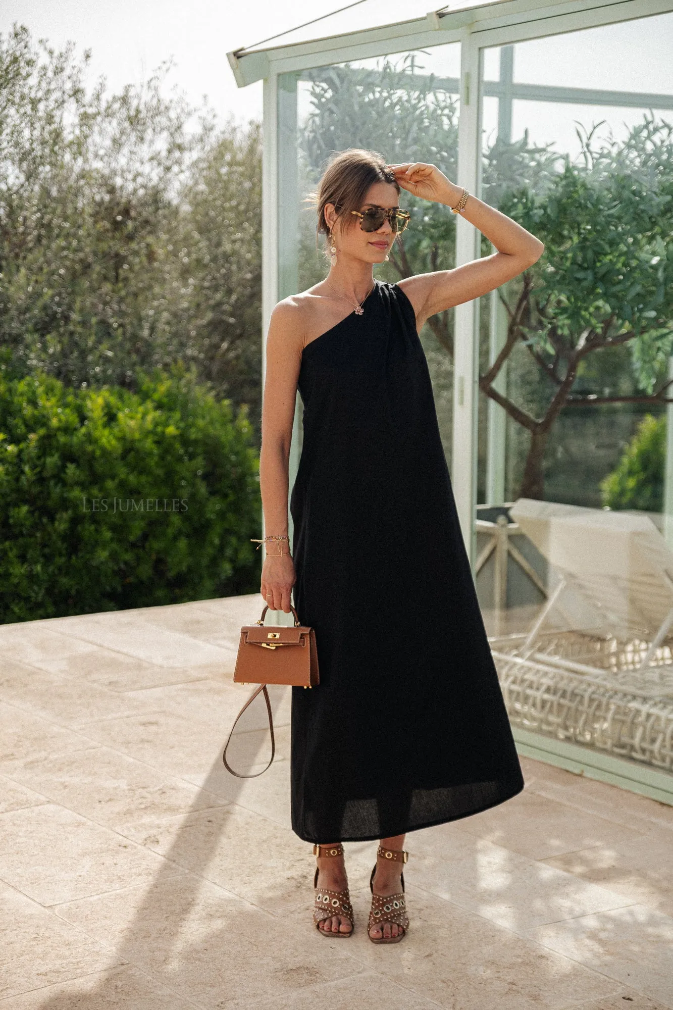 Sarah one shoulder maxi dress black