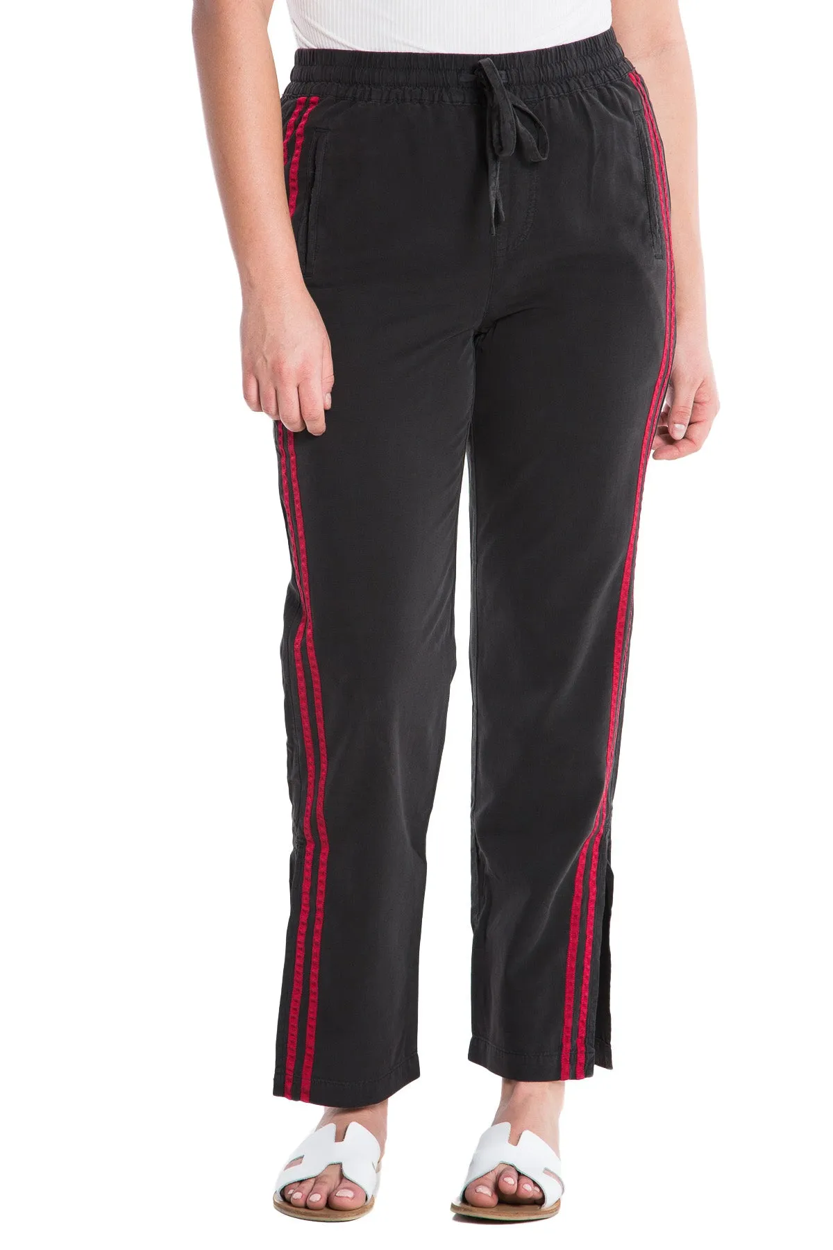 Silk relaxed pants with side tapes in Caviar