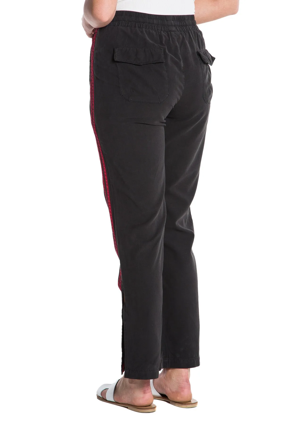 Silk relaxed pants with side tapes in Caviar