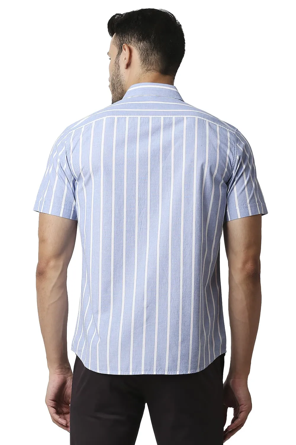 Slim Fit Fil-a-fil Stripe Halfsleeves Shirt