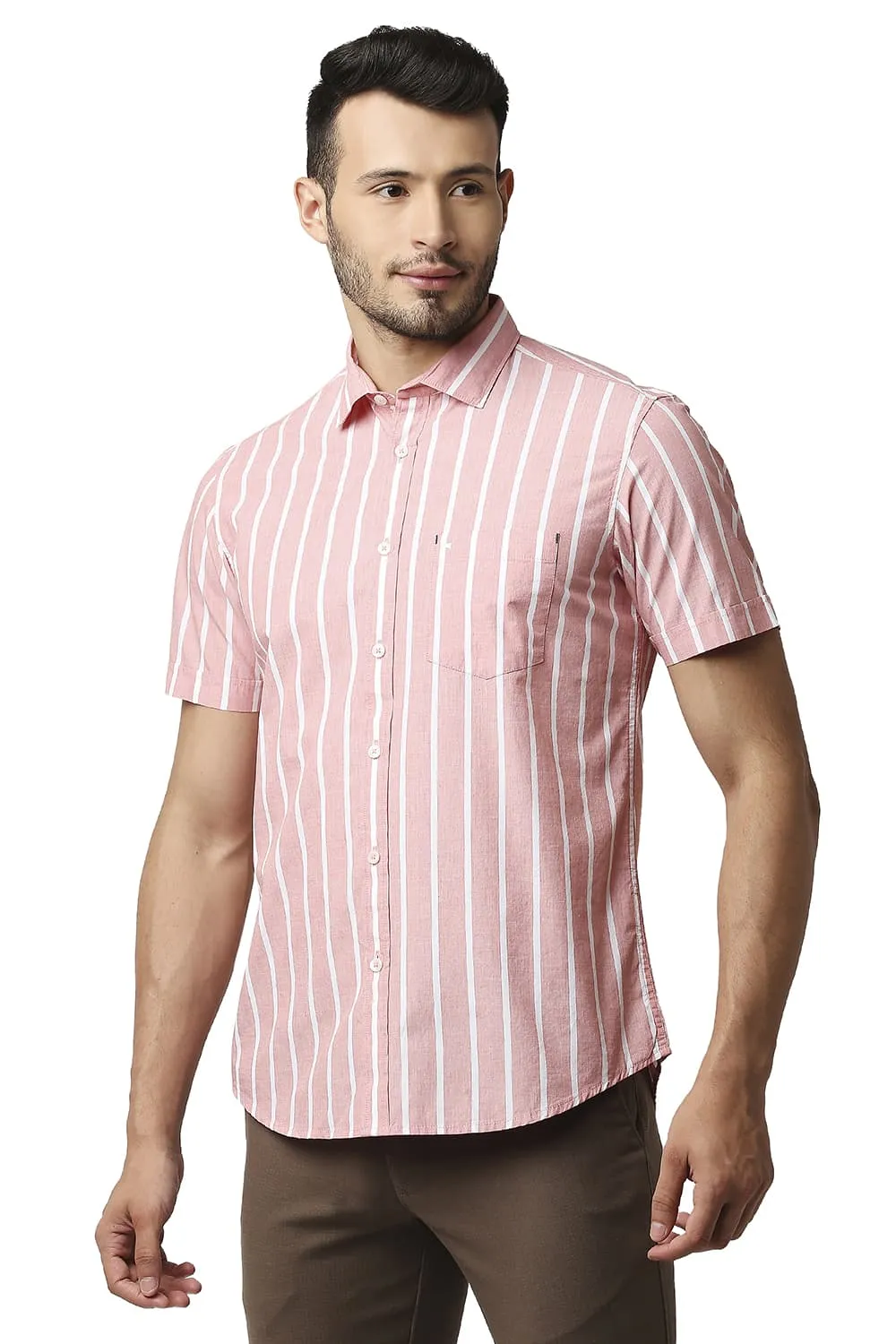 Slim Fit Fil-a-fil Stripe Halfsleeves Shirt