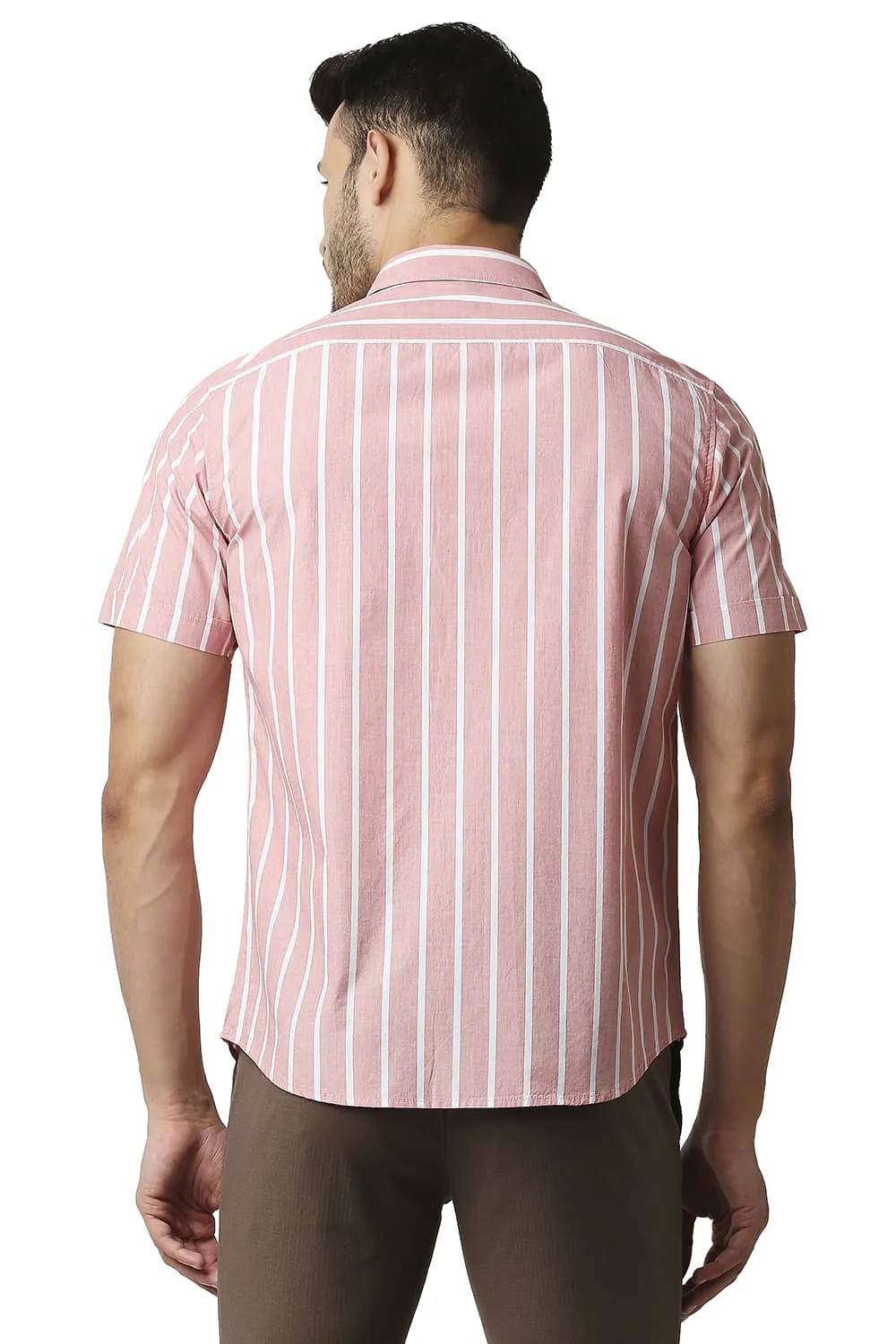 Slim Fit Fil-a-fil Stripe Halfsleeves Shirt