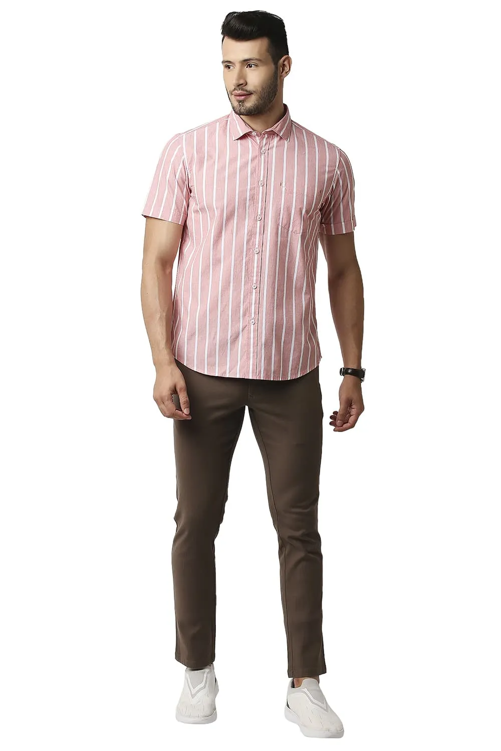 Slim Fit Fil-a-fil Stripe Halfsleeves Shirt