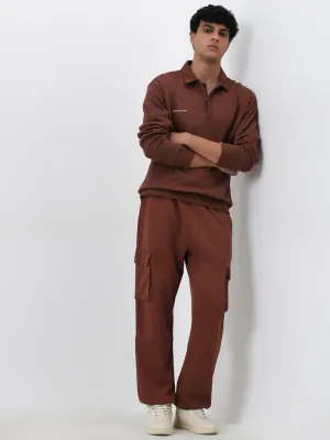 Studiofit Dark Brown Relaxed Fit Mid-Rise Track Pants