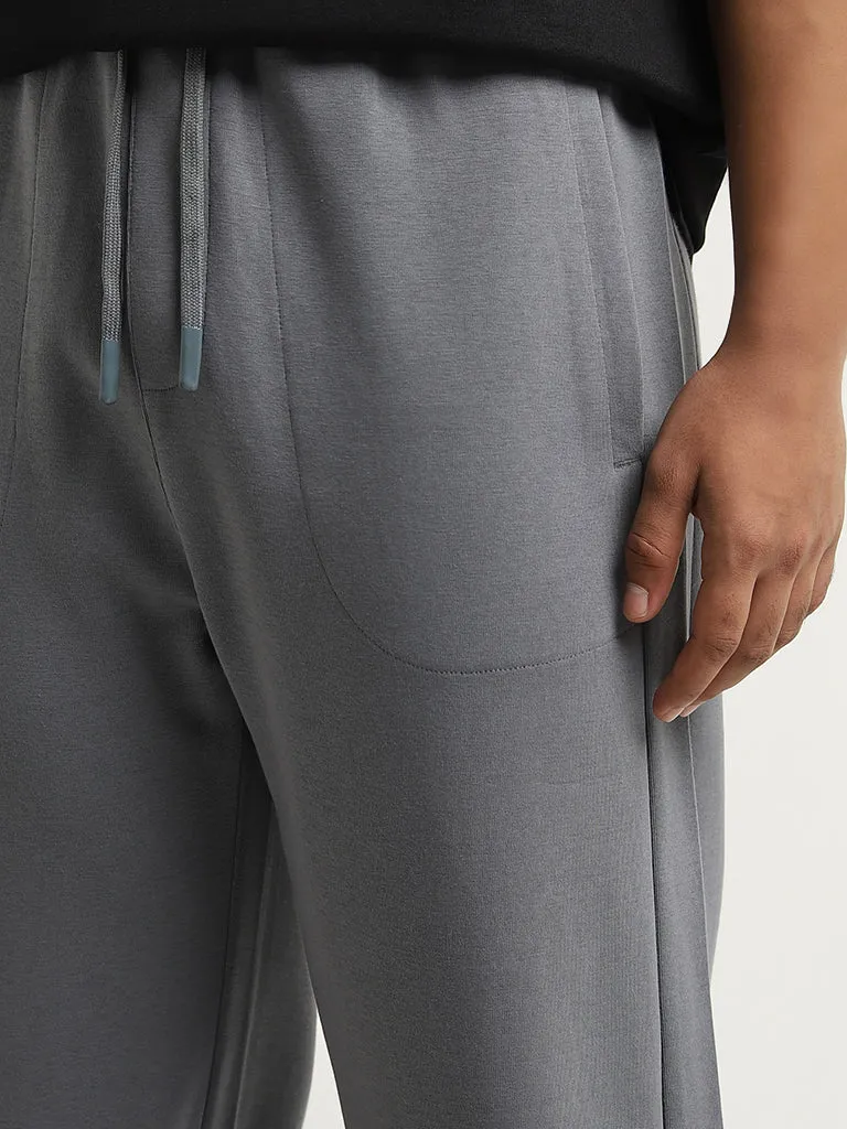 Studiofit Dark Grey Relaxed-Fit Cotton Blend Track Pants