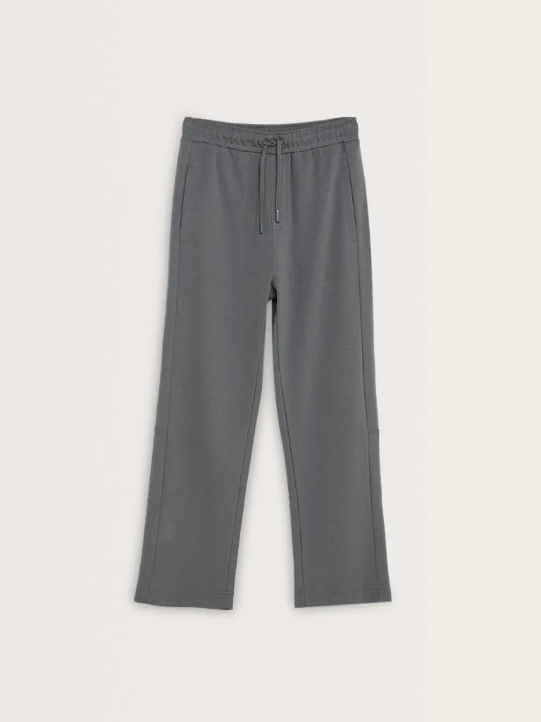 Studiofit Dark Grey Relaxed-Fit Cotton Blend Track Pants