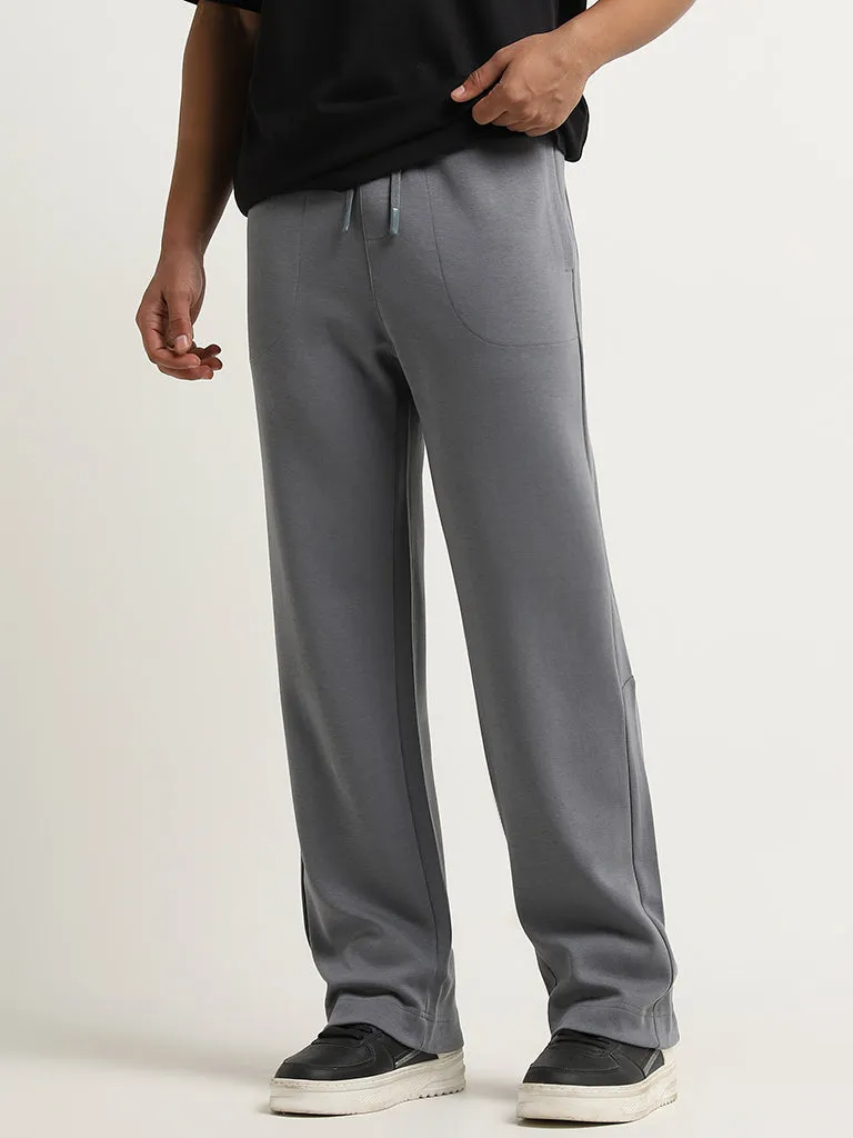 Studiofit Dark Grey Relaxed-Fit Cotton Blend Track Pants