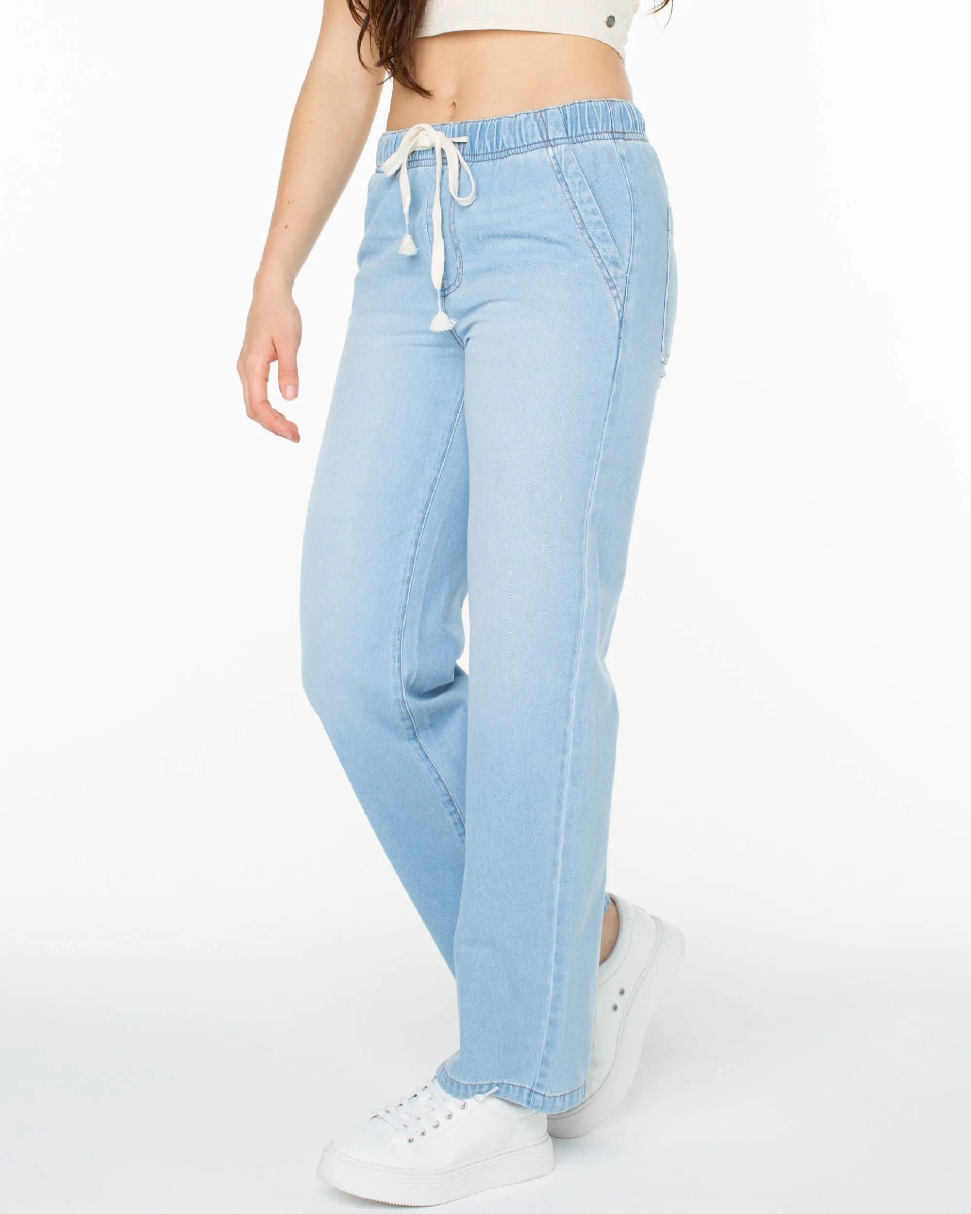 Sunset Dream Faux Denim Casual Pants - Paradise Blue