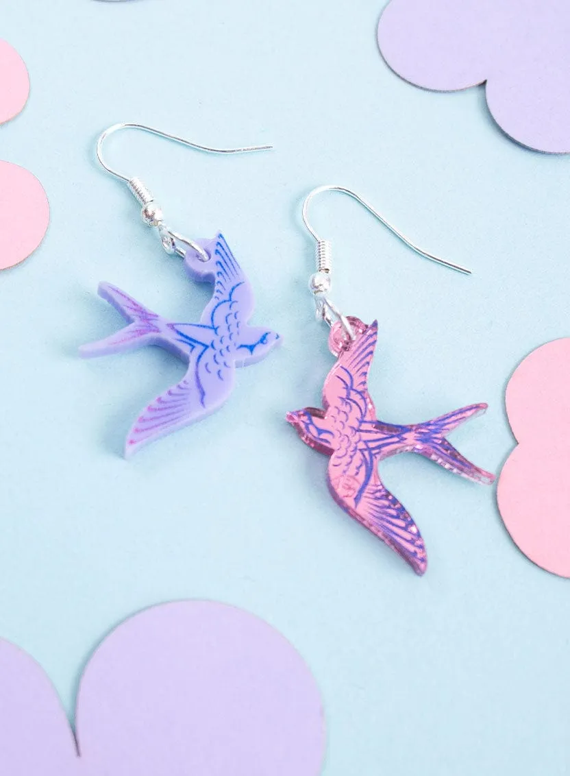 Swoop of Swallows Earrings - Purple